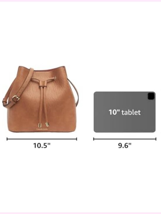 Faux Leather Bucket Shoulder Bag with Drawstring Closure